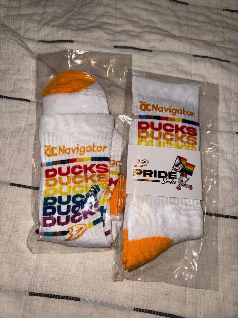Ducks Pride Crew Socks - White with Orange Accent
